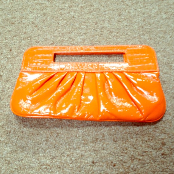 Patent orange clutch