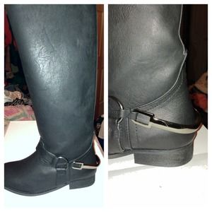 ON HOLD! Black riding boots with silver buckle!!!