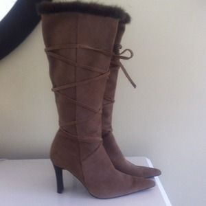 Steve Madden brown suede fur top boots