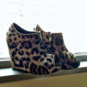 Leopard Print Peep-Toe Wedges