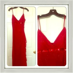 Long bright formal red dress