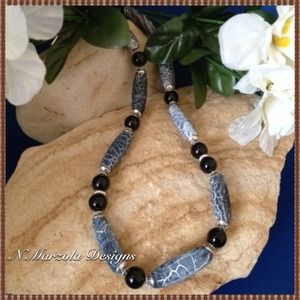 Fossilized Agate and Onyx Bead Necklace