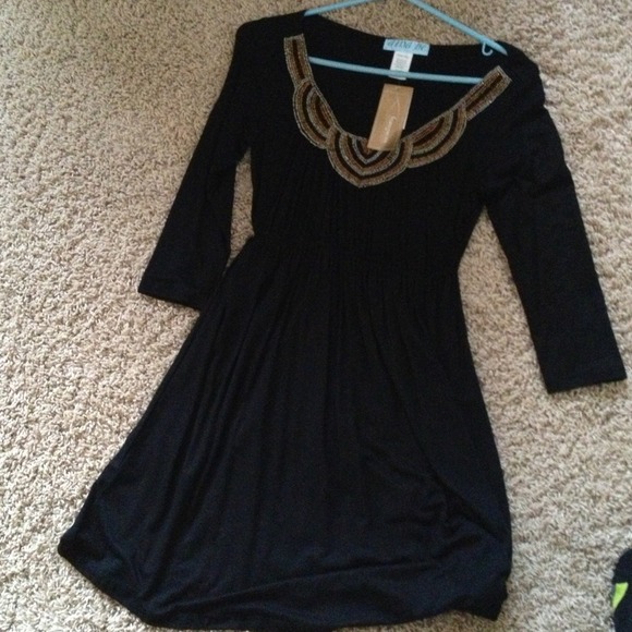 Black Francesca's dress with gold embroidery