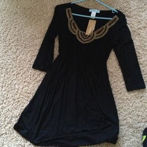 Black Francesca's dress with gold embroidery