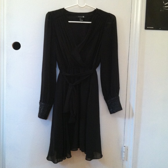 Black Wrap Sequined Cuff Dress!