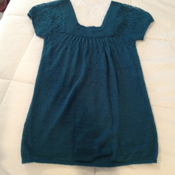 Teal sheer knit sweater
