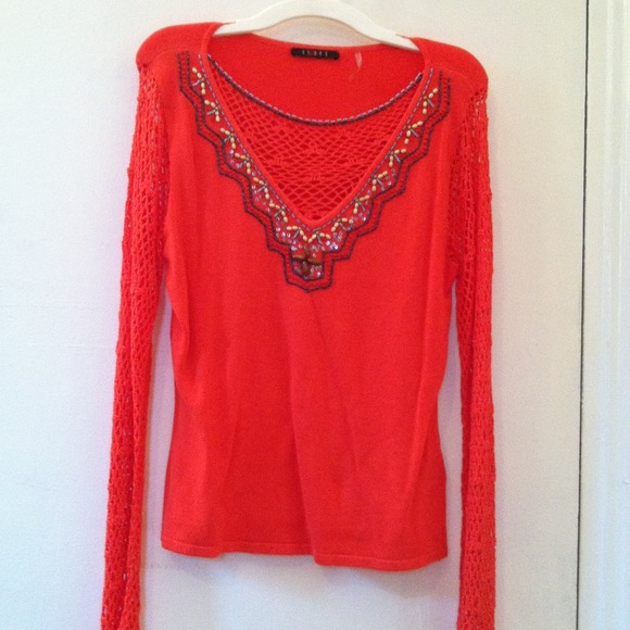 Cyrus crocheted sleeve and neckline sweater!