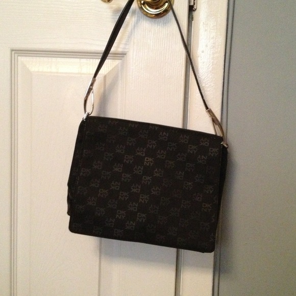DKNY logo black handbag with silver hardware