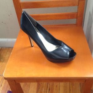 black leather pumps
