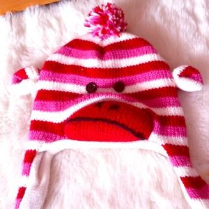Pink Red and White Sock Monkey Hat