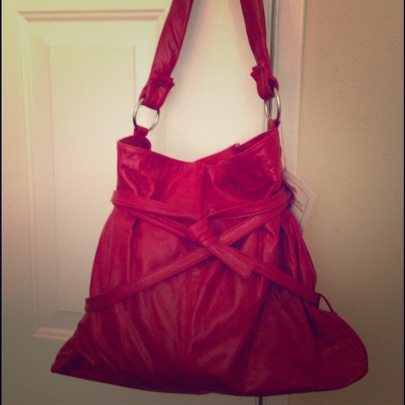 NWT Red Leather Hobo Handbag