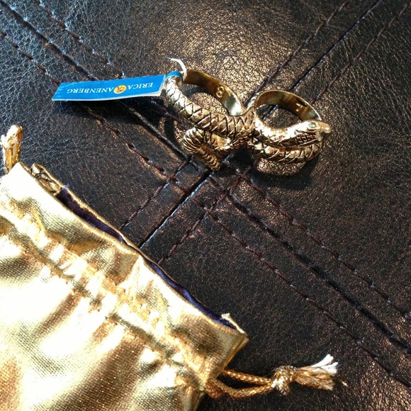 2 Finger Snake Ring - Gold Accent w/ Crystal Eyes