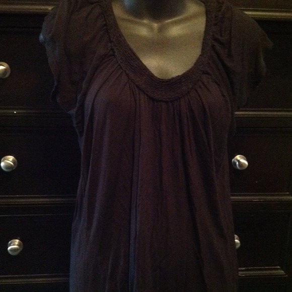 Beautiful black shirt with crochet neckline
