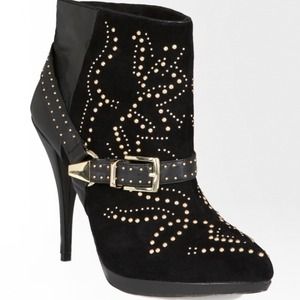 Bebe Black & Gold "Chelsea" studded buckle boot