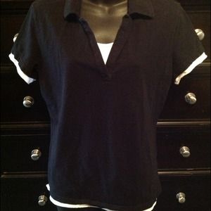 Black collared shirt with faux white under shirt.
