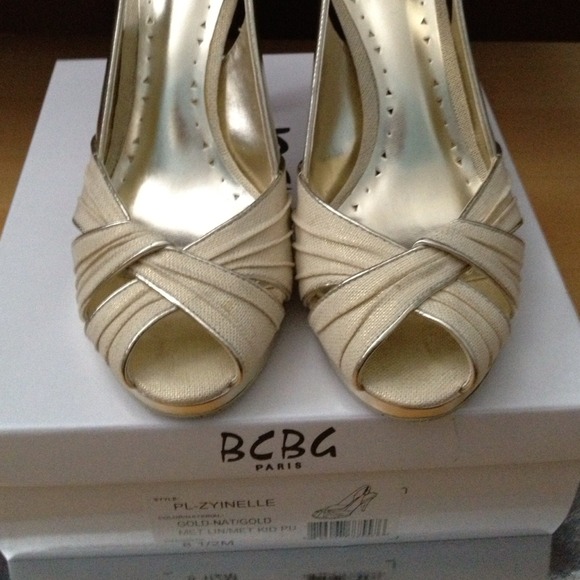 BCBG gold strap sandals