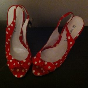 Cute pair of red polka dot heels by wild diva