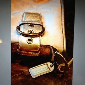 Coach white and gold messenger bag