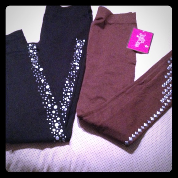Black and brown studded leggings