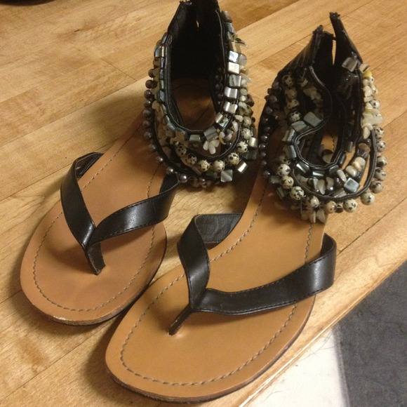 Beaded gladiator sandals & pink plaid bundle!