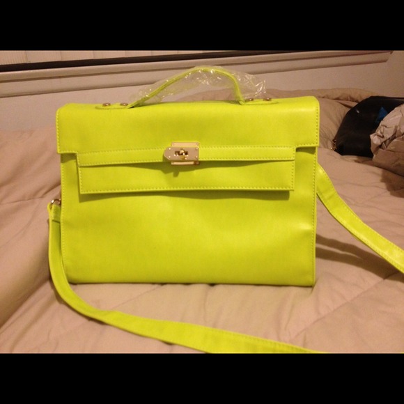 Neon lime green messenger bag