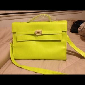 Neon lime green messenger bag