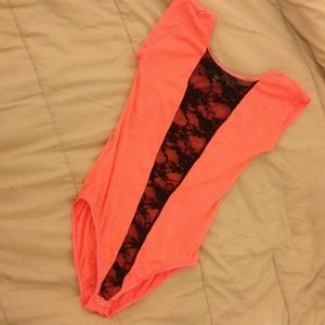 Lace inset coral bodysuit!