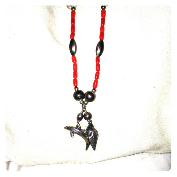 Sterling Silver Coral and Silver "beach" necklace - Picture 1 of 3