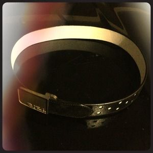 Black belt with white polka dots & wallet.