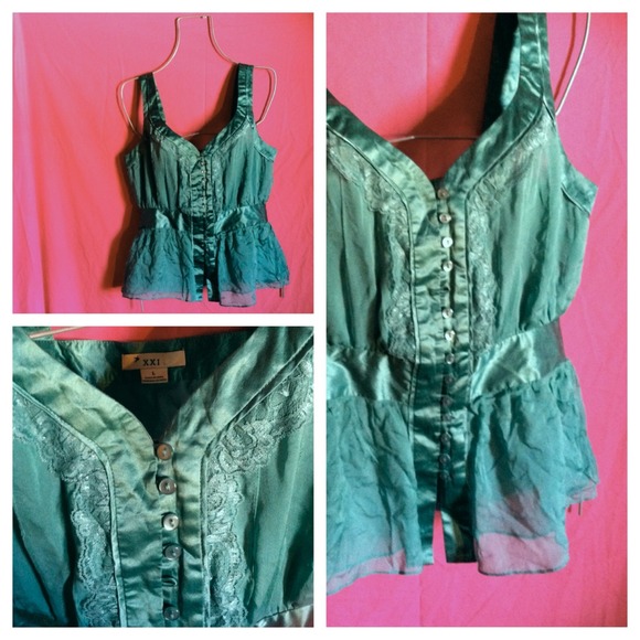 Vintage green lace & silk top.
