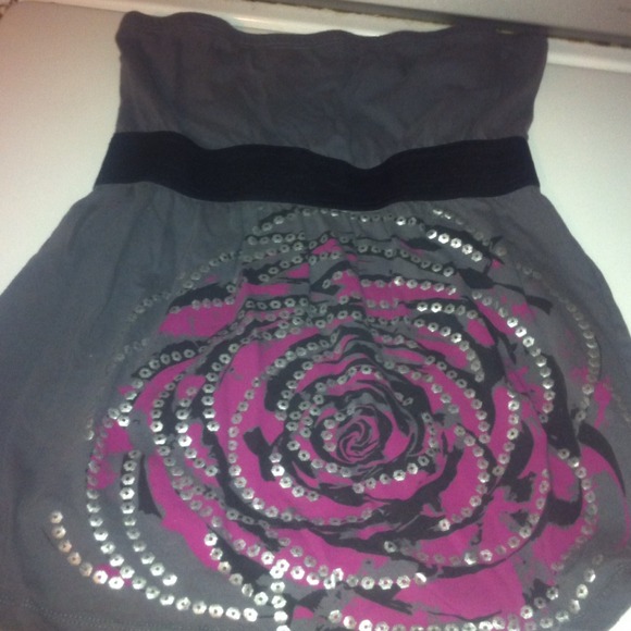 Strapless grey,pink, and black flower top