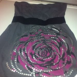 Strapless grey,pink, and black flower top