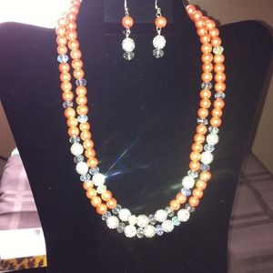 Beautiful orange sherbet glazed pearls an crystals