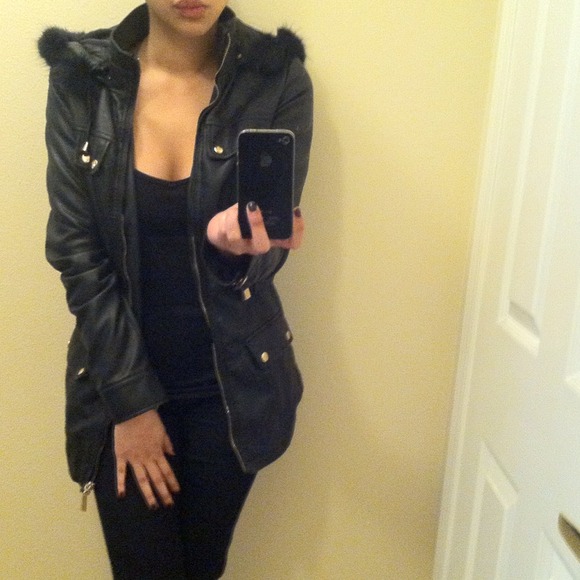 Forever 21 Jackets & Blazers - Faux Black Leather Jacket With Faux Fur.