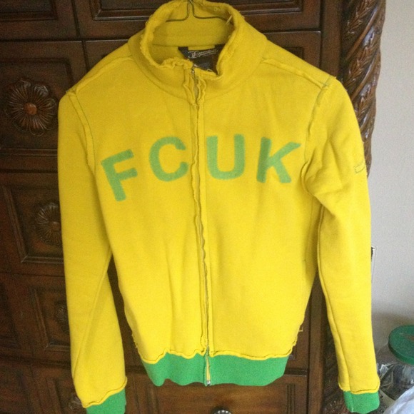 Gold and green French connection zippered hoodie