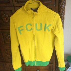 Gold and green French connection zippered hoodie