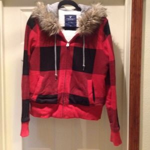Red and black plaid American Eagle sweatshirt