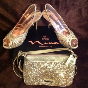 Gold Sequence stiletto 3 1/2 in Heels