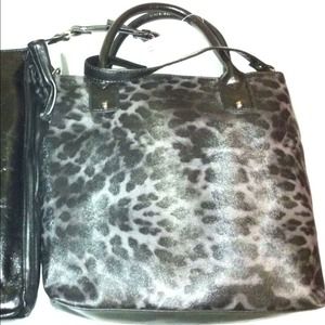 MONDANI CARMEN SHOPPER HANDBAG TOTE GRAY LEOPARD