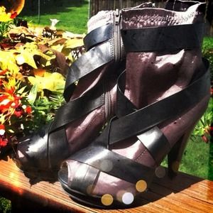 Faux Fabric Strappy Leather Booties