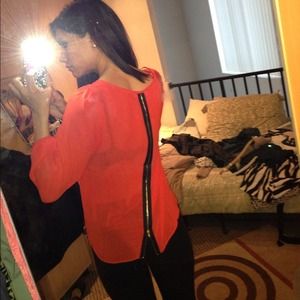 Zipper back sheer orange blouse from Francesca's