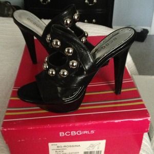 BCBGirls Black Tan Leather Slip On Platform SOLD