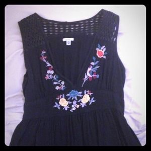 Black floral-embroidered sundress