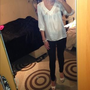 Sheer ivory v neck blouse by Banana Republic