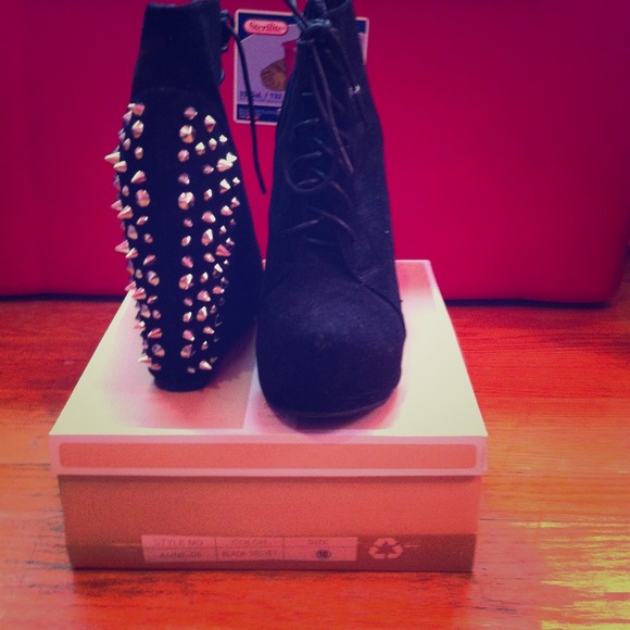 Black velvet spiked booties! Worn once!