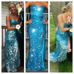 Blue sequins prom dress