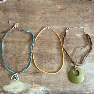 Lot 3 Leather Necklace / Choker Blue, Yellow,Green