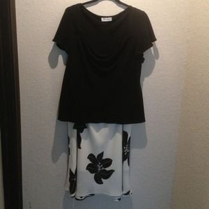 Black and cream 2-piece skirt and blouse set