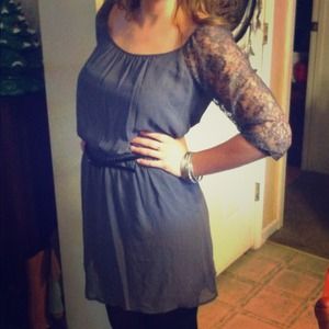 Gray lace sleeve dress