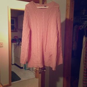 Pink oversized cable knit sweater